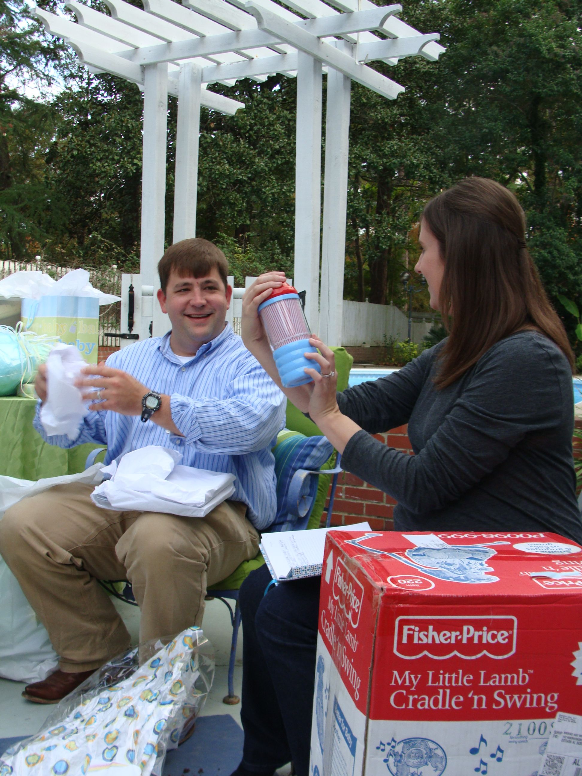 Drew and Brittany opening presents